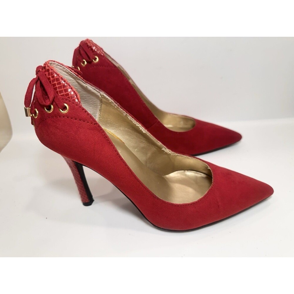 ❤️ Guess Red Suede Pointed-Toe High Heels with Gold Accents